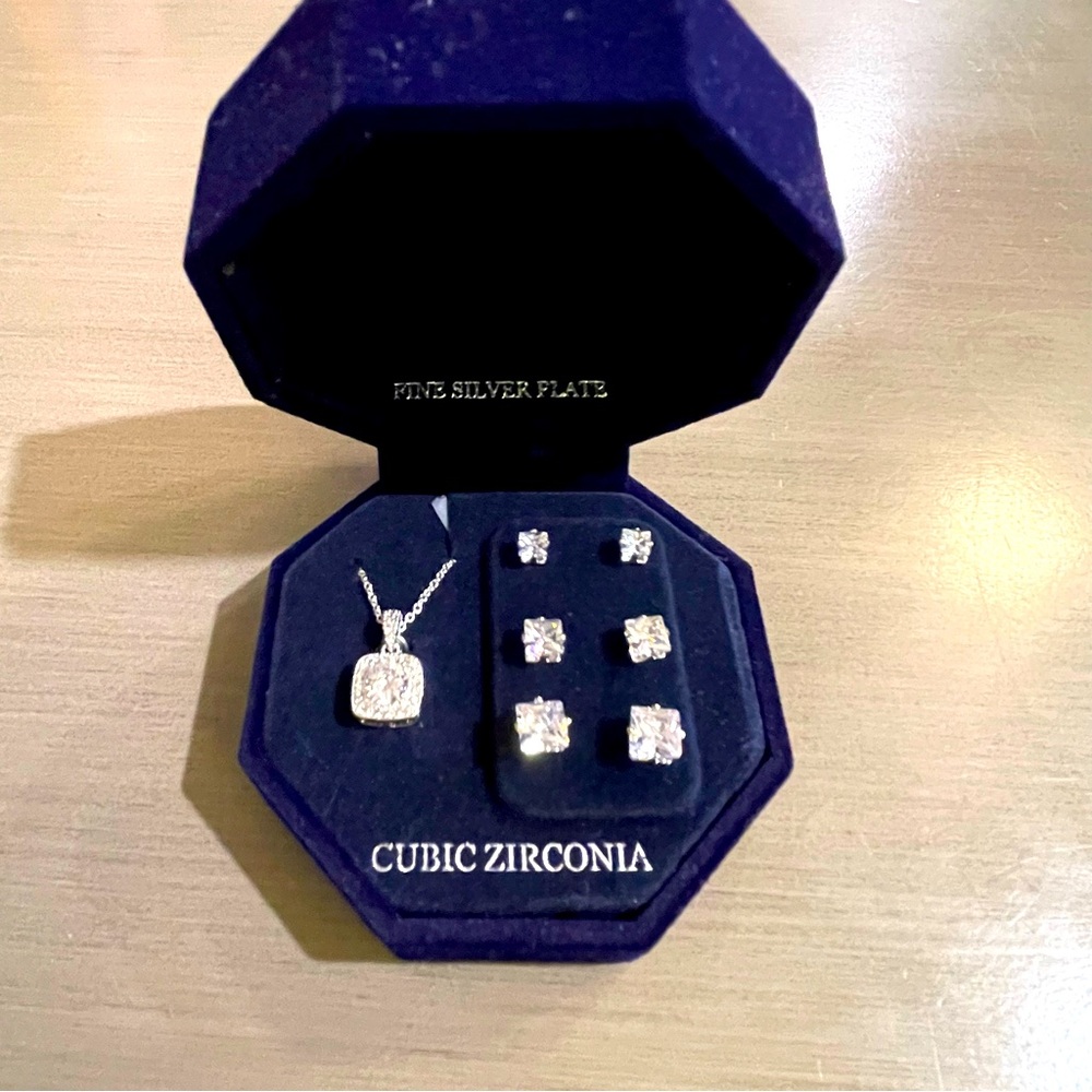 CZ stud earrings and necklace